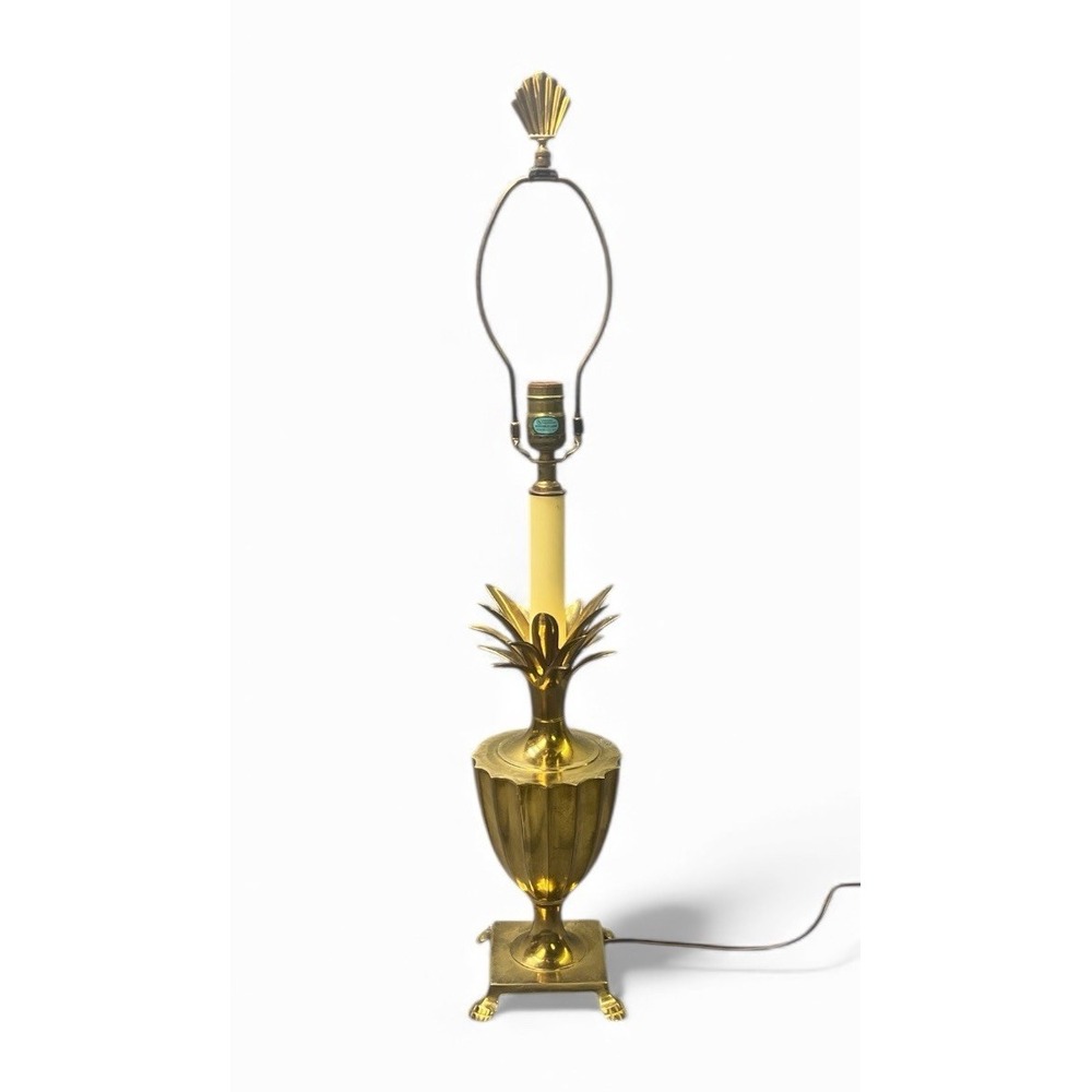 Pineapple Table Lamp Hollywood Regency Metal Brass Tone Claw Foot Heavy Vtg - Picture 2 of 15